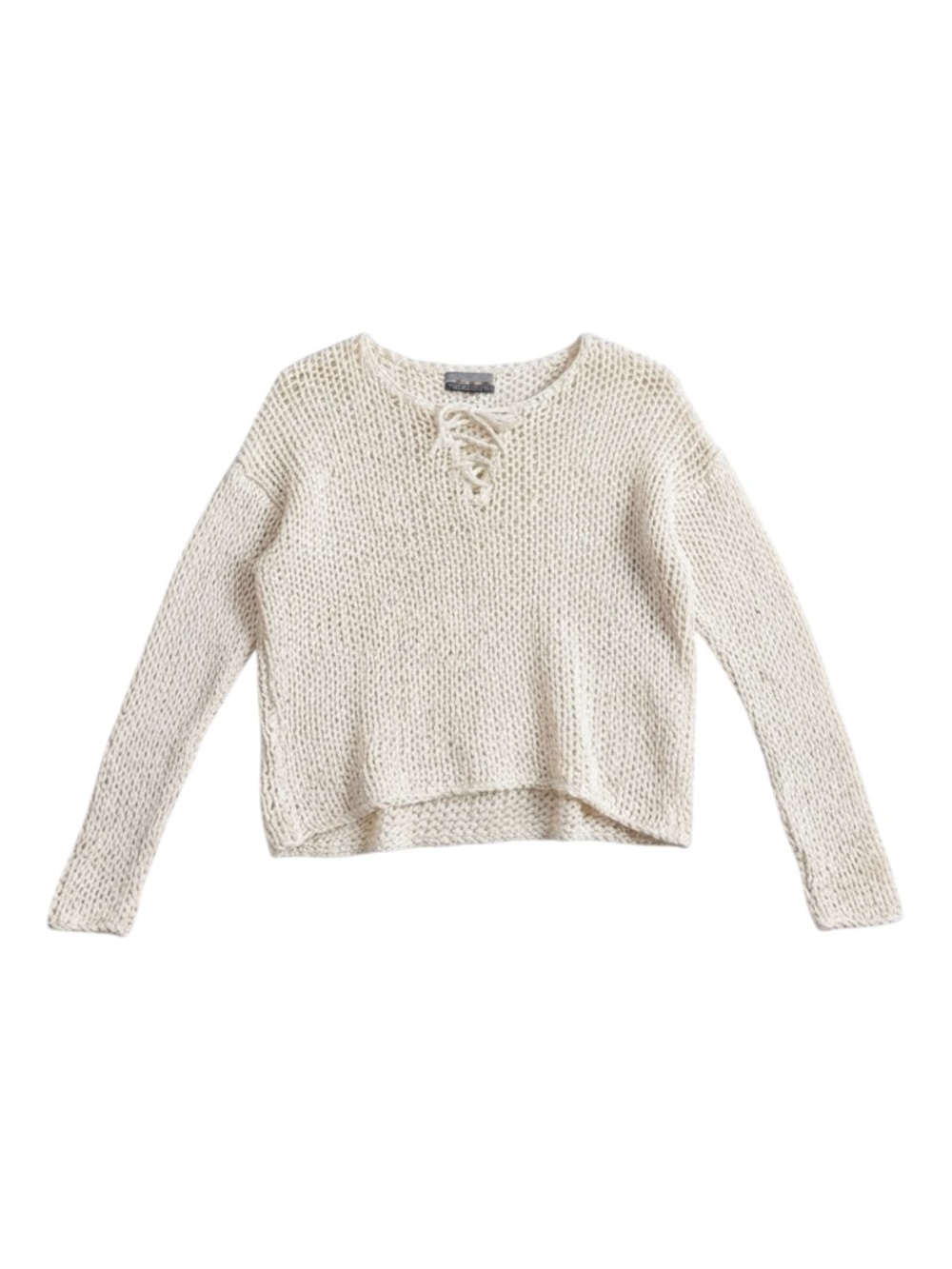 Vince Open Knit 100% Cotton Hand Knit Sweater Women's Medium Off-White Lace Up